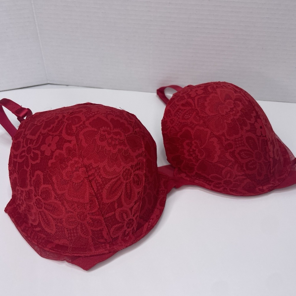 Victoria's Secret Bra 32DD Red Demi Padded Underwire Adjustable Clasp Back - Picture 3 of 12
